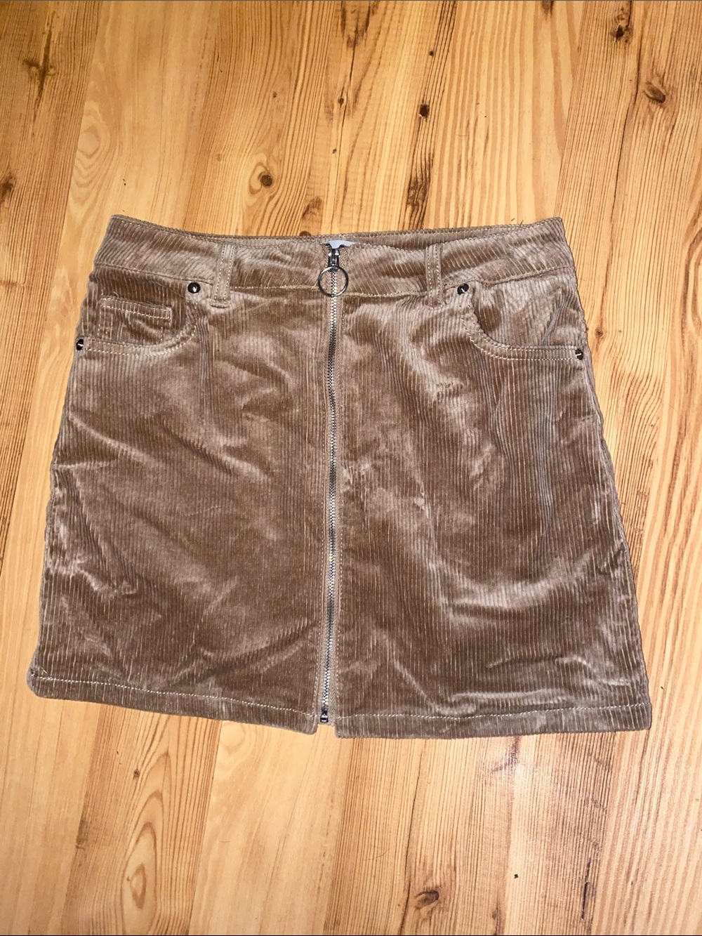 Love Tree Taupe Corduroy Zip-Front Mini Skirt